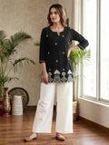 Black & White Embroidered Kurti Set with Palazzo – Elegant Ethnic Co-Ord Set