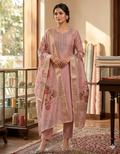 Blush Rose Elegance – Embroidered Kurta Set with Floral Dupatta