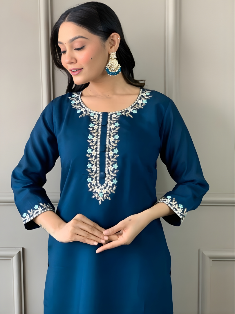 Women’s Embroidered Kurta Pant Dupatta Set | Elegant Ethnic Wear Suit Set | Festive & Party Wear