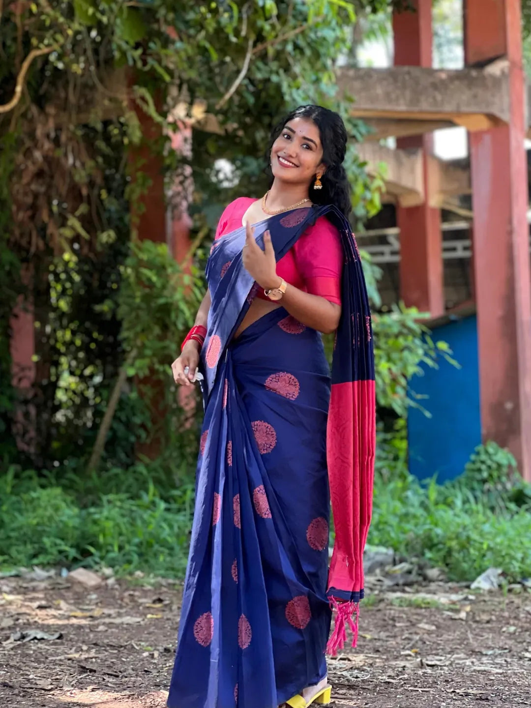 Soft silk blissful night blue colored, designer wear saree