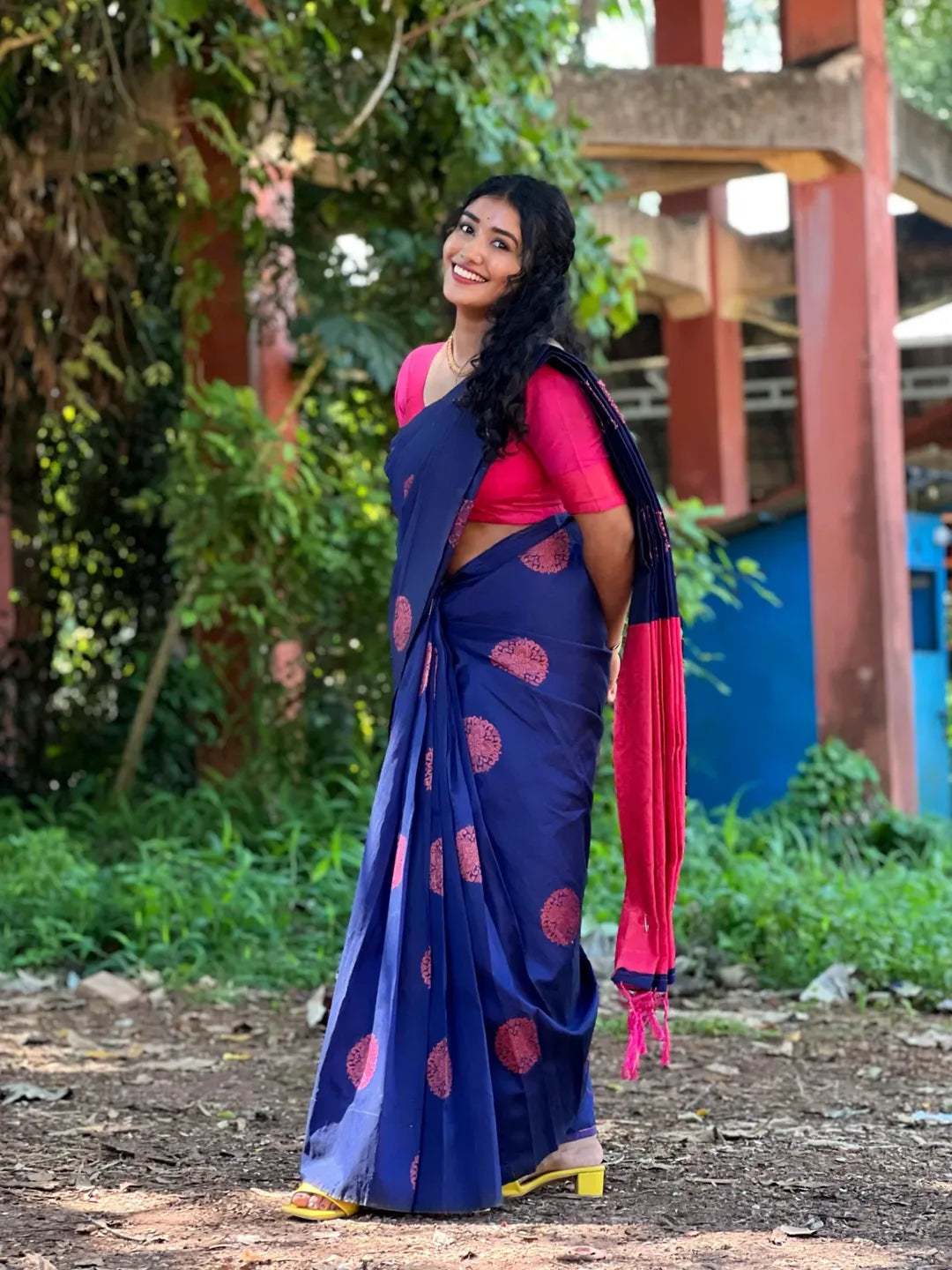 Soft silk blissful night blue colored, designer wear saree