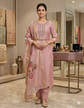 Rose Petal Grace – Intricately Embroidered Suit Set with Floral Dupatta
