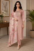 Petal Grace – Premium Embroidered Kurta Set with Delicate Floral Dupatta