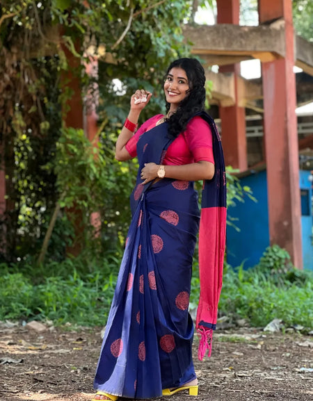 Soft silk blissful night blue colored, designer wear saree