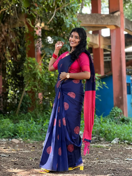 Soft silk blissful night blue colored, designer wear saree