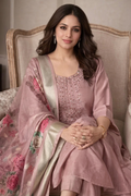 Rose Aura – Elegant Embroidered Kurta Set with Printed Floral Dupatta