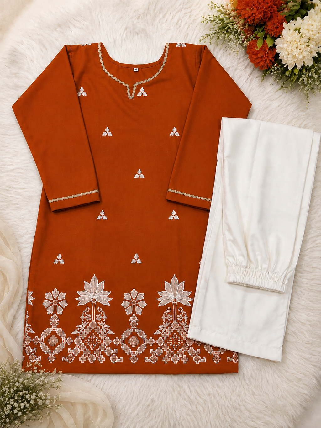 Charvi Embroidered Cotton Straight Kurti with Elegant Floral Palazzos