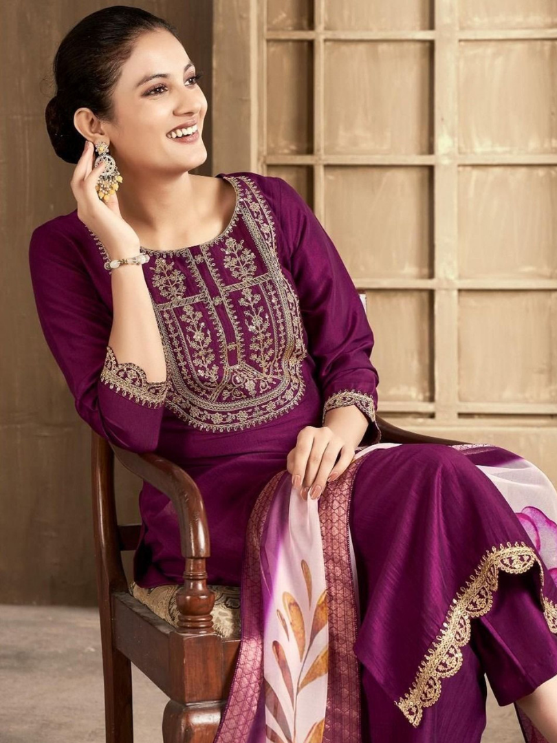 Women’s Embroidered Kurta Pant Dupatta Set | Designer Ethnic Suit Set | Festive & Party Wear
