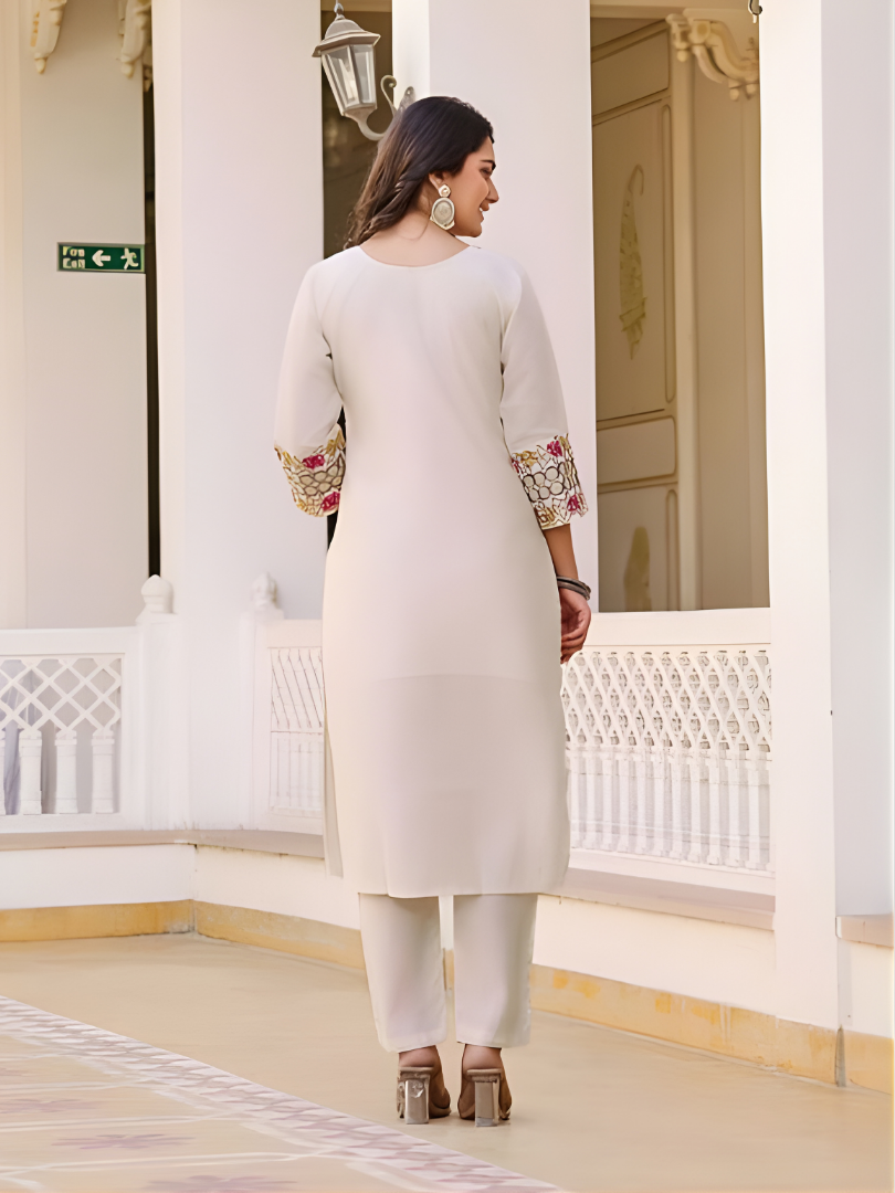 Women’s Embroidered Straight Kurta with Palazzo & Printed Dupatta | Elegant 3 Piece Ethnic Set