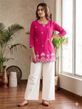 Rani & White Embroidered Kurti Set with Palazzo – Elegant Ethnic Co-Ord Set