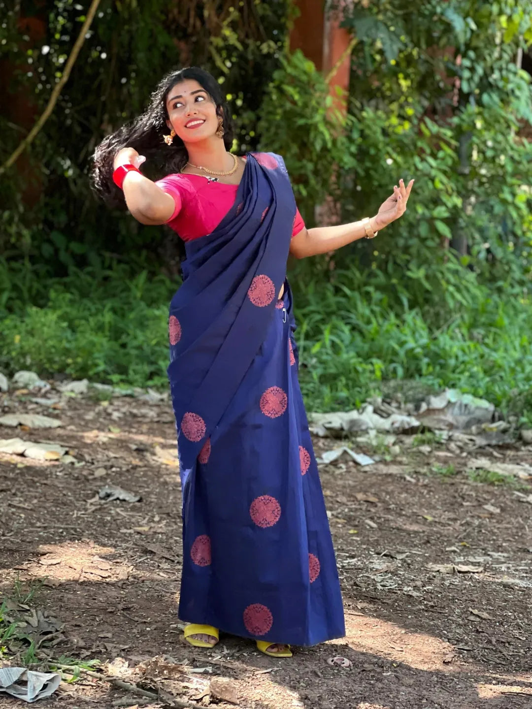 Soft silk blissful night blue colored, designer wear saree