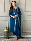 Women’s Embroidered Kurta Pant Dupatta Set | Elegant Ethnic Wear Suit Set | Festive & Party Wear