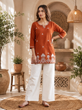 Charvi Embroidered Cotton Straight Kurti with Elegant Floral Palazzos