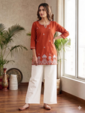 Orange & White Embroidered Kurti Set with Palazzo – Elegant Ethnic Co-Ord Set (Copy)