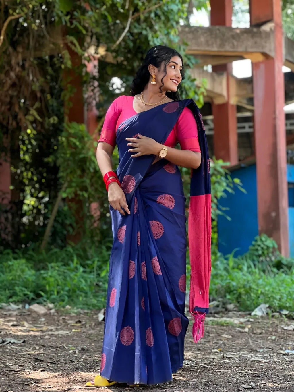 Soft silk blissful night blue colored, designer wear saree
