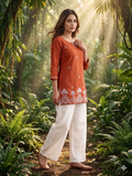 Charvi Cotton Embroidered Short Kurti with White Palazzo Set