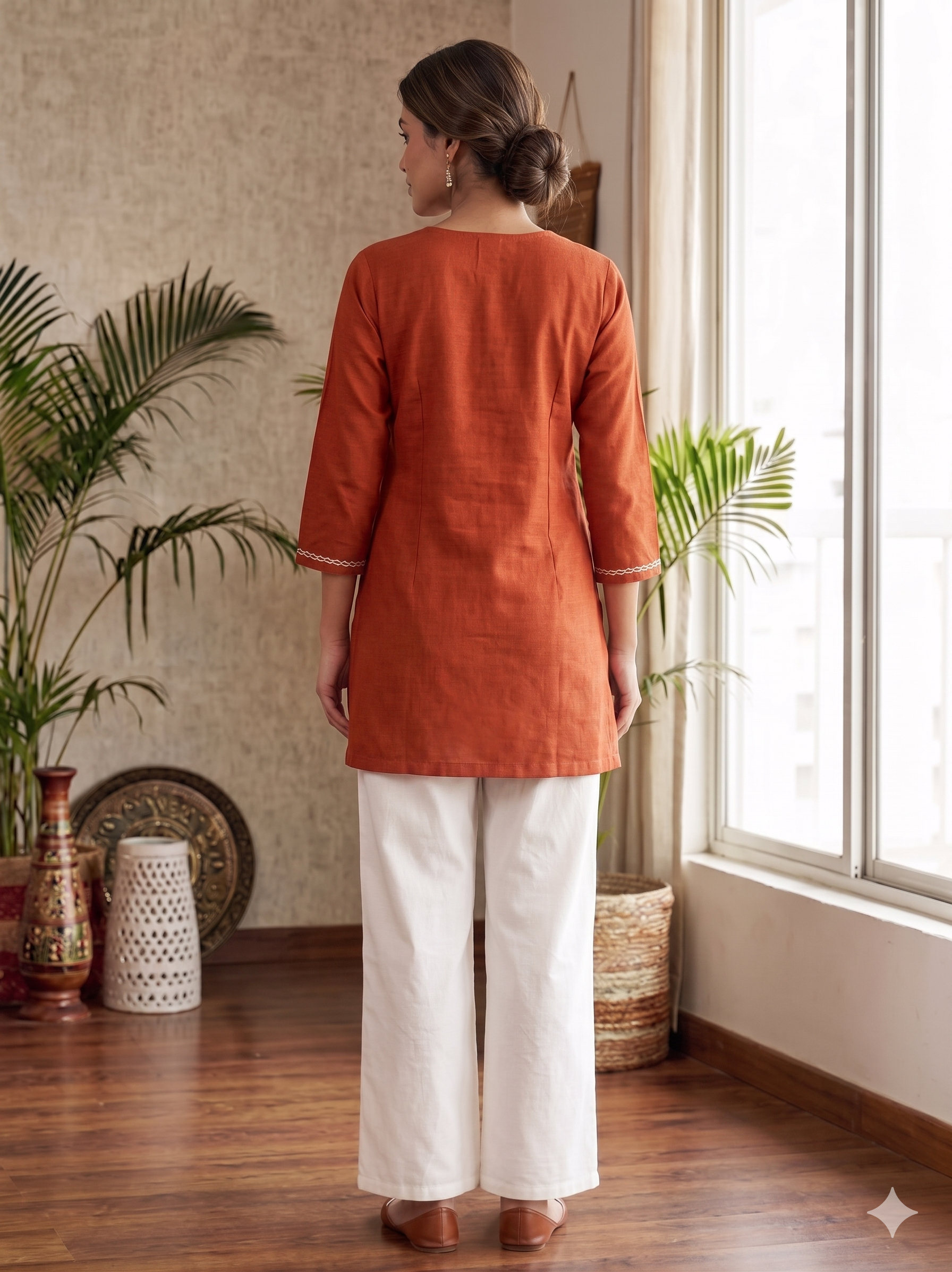 Orange & White Embroidered Kurti Set with Palazzo – Elegant Ethnic Co-Ord Set (Copy)