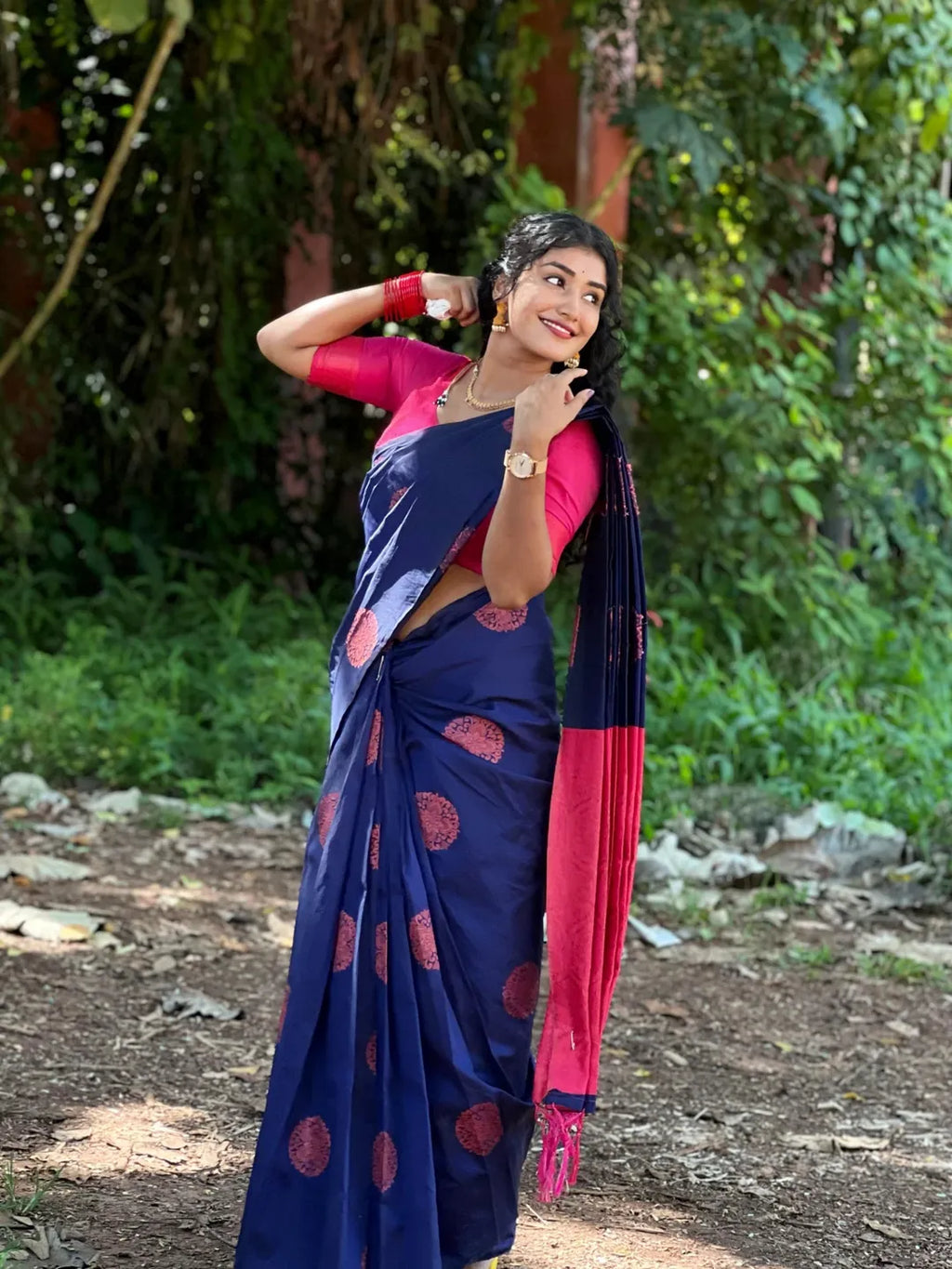 Soft silk blissful night blue colored, designer wear saree