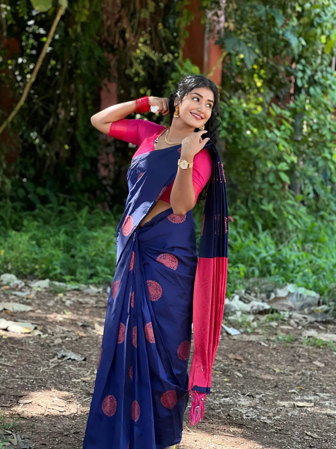 Soft silk blissful night blue colored, designer wear saree