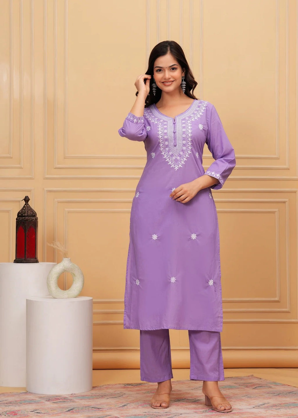 Graceful Lavender Chikankari Kurta Set with Embroidered Dupatta