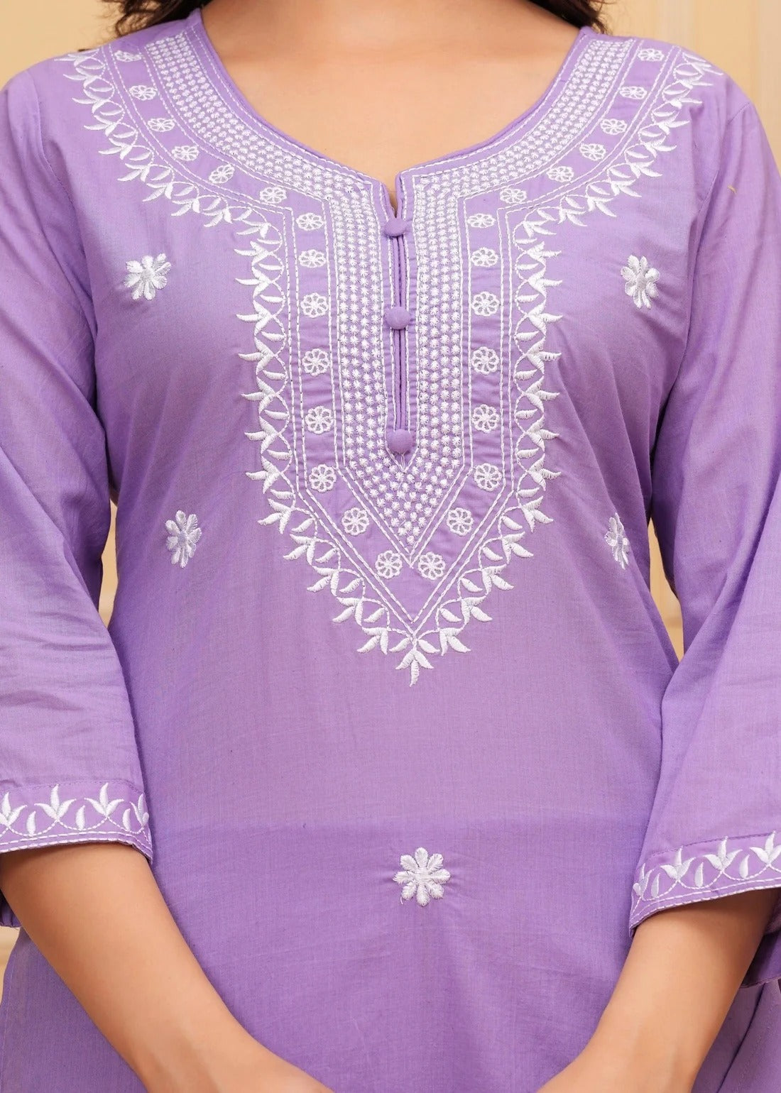 Graceful Lavender Chikankari Kurta Set with Embroidered Dupatta