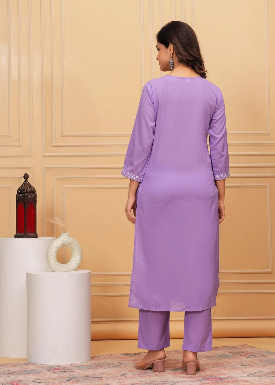 Graceful Lavender Chikankari Kurta Set with Embroidered Dupatta