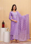 Graceful Lavender Chikankari Kurta Set with Embroidered Dupatta