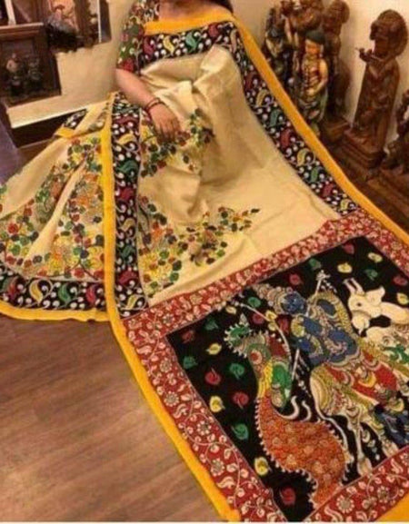Linen saree in beautiful beige, designer wear